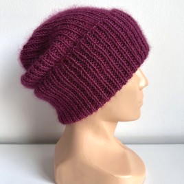 Ręcznie robiona czapka beanie AUREA 100% Baby Merino plus moher i jedwab 34/17 Wrzos