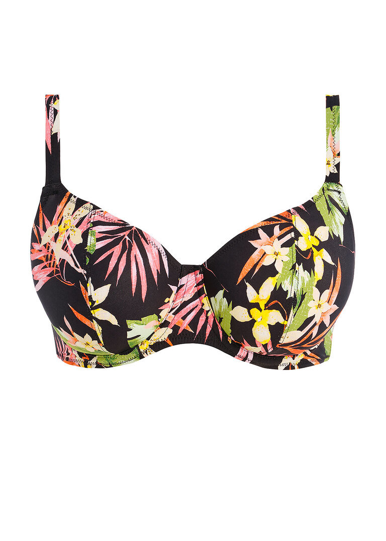 Savanna Sunset Plunge Bikini Top by Freya, Black Floral, Plunge Bikini