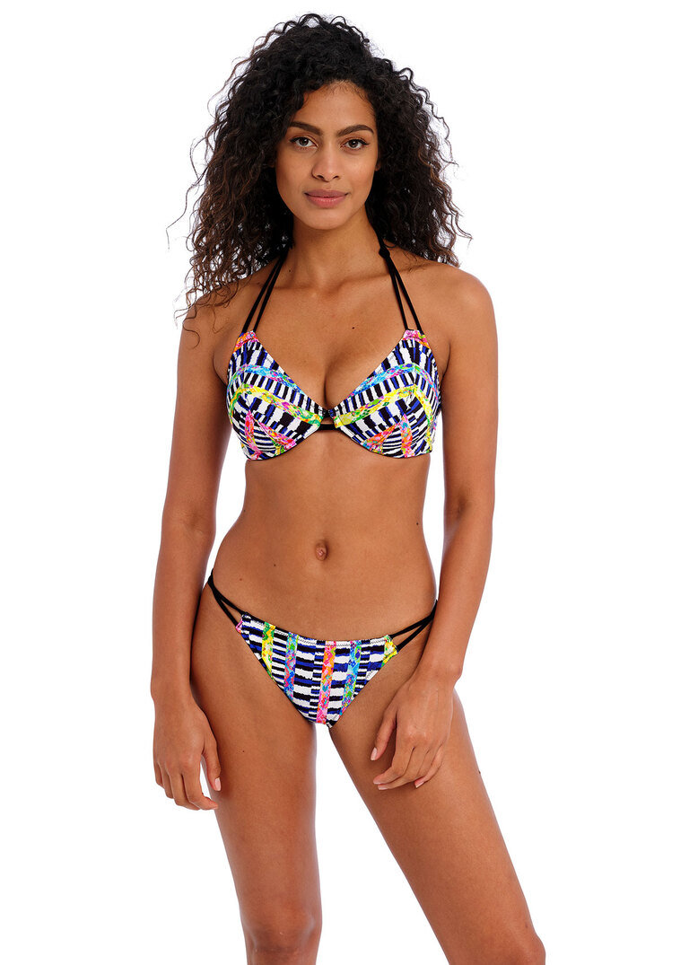 KOMPLET - Biustonosz kąpielowy Freya Swim ELECTRO RAVE Multi AS204204MUI Uw Halter Bikini Top + AS204270MUI Bikini Brief (30D + S)