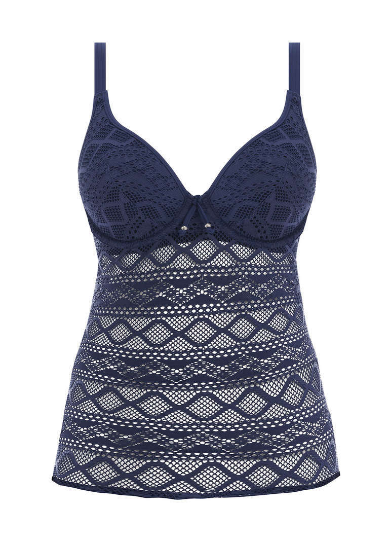 KOMPLET - Koszulka kąpielowa Freya Swim SUNDANCE AS3972DEN Uw Tankini Top Denim (36E) + majtki klasyczne (wybierz rozmiar)