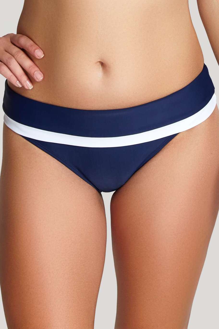 KOMPLET - Strój kąpielowy Panache Swim ANYA CRUISE Navy/White biustonosz SW1094 Halterneck Bikini + wywijane majtki SW1097 Folded Top Pant (30D, 34F, 34FF, 36E)