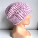 Ręcznie robiona czapka beanie AUREA 100% Baby Merino plus moher i jedwab 05/03 Jasny Róż