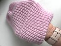 Ręcznie robiona czapka beanie AUREA 100% Baby Merino plus moher i jedwab 05/03 Jasny Róż