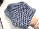 Ręcznie robiona czapka beanie AUREA 100% Baby Merino plus moher i jedwab 37/39 Jasna Lawenda niebieskim