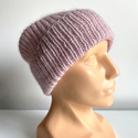 Ręcznie robiona czapka beanie AUREA 100% Baby Merino plus moher i jedwab 54/40 Pudrowy Róż