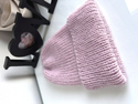 Ręcznie robiona czapka beanie AUREA 100% Baby Merino plus moher i jedwab 54/40 Pudrowy Róż