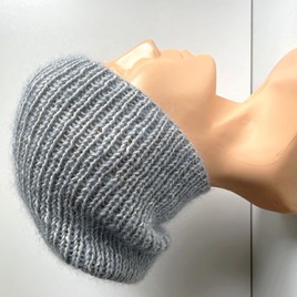 Handmade Czapka damska AUREA 100% Baby Merino plus moher i jedwab 22 Szaro Błękitny