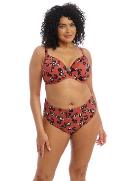 KOMPLET - Strój kąpielowy Elomi Swim KOTIYA Terrracota ES800902TEA Uw Plunge Bikini Top + ES800972TEA Mid Rise Bikini Brief (36HH, 36J)