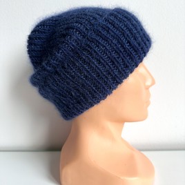 Ręcznie robiona czapka beanie AUREA 100% Baby Merino plus moher i jedwab 13/28 Granatowy