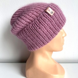 Ręcznie robiona czapka beanie AUREA 100% Baby Merino plus moher i jedwab 27/04 Stary Róż