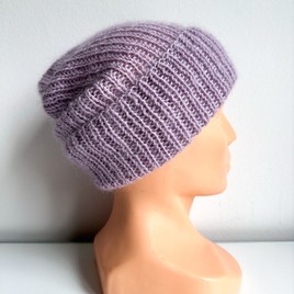 Ręcznie robiona czapka beanie AUREA 100% Baby Merino plus moher i jedwab 59/41 Pszeniczny