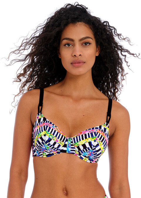 KOMPLET - Dwuczęściowy strój kąpielowy Freya Swim ELECTRO RAVE Multi AS204202MUI Uw Plunge Bikini Top + figi tanga AS204280MUI Tanga Bikini Brief (34HH+L)