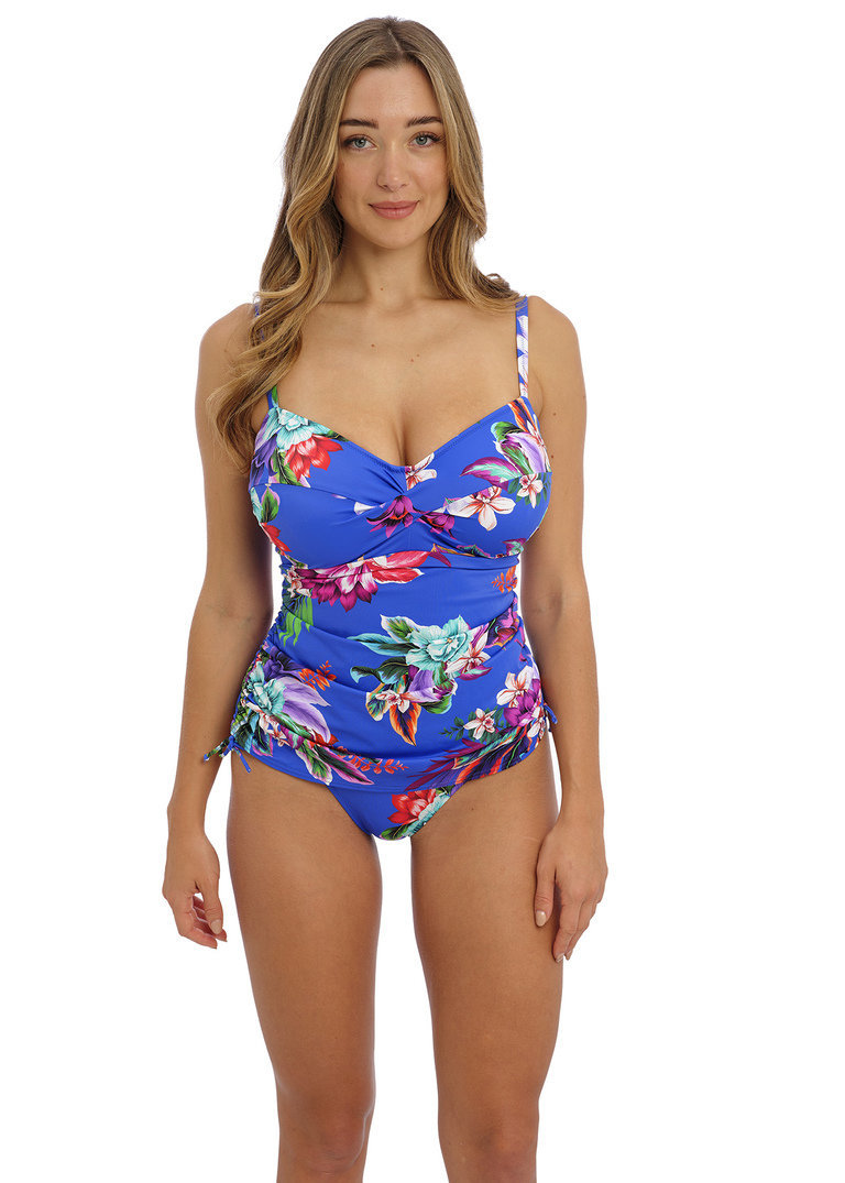 KOMPLET - Strój kąpielowy z koszulką Fantasie Swim HALKIDIKI FS501954ULE Uw Twist Front Tankini Ultramarine (34E)  + majtki do wyboru