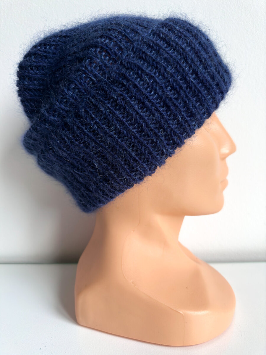 Ręcznie robiona czapka beanie AUREA 100% Baby Merino plus moher i jedwab 13/28 Granatowy