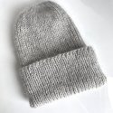 Ręcznie robiona czapka beanie AUREA 100% Baby Merino plus moher i jedwab 22/44 Jasny Szary