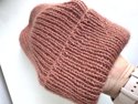 Ręcznie robiona czapka beanie AUREA 100% Baby Merino plus moher i jedwab 48/33 Blush