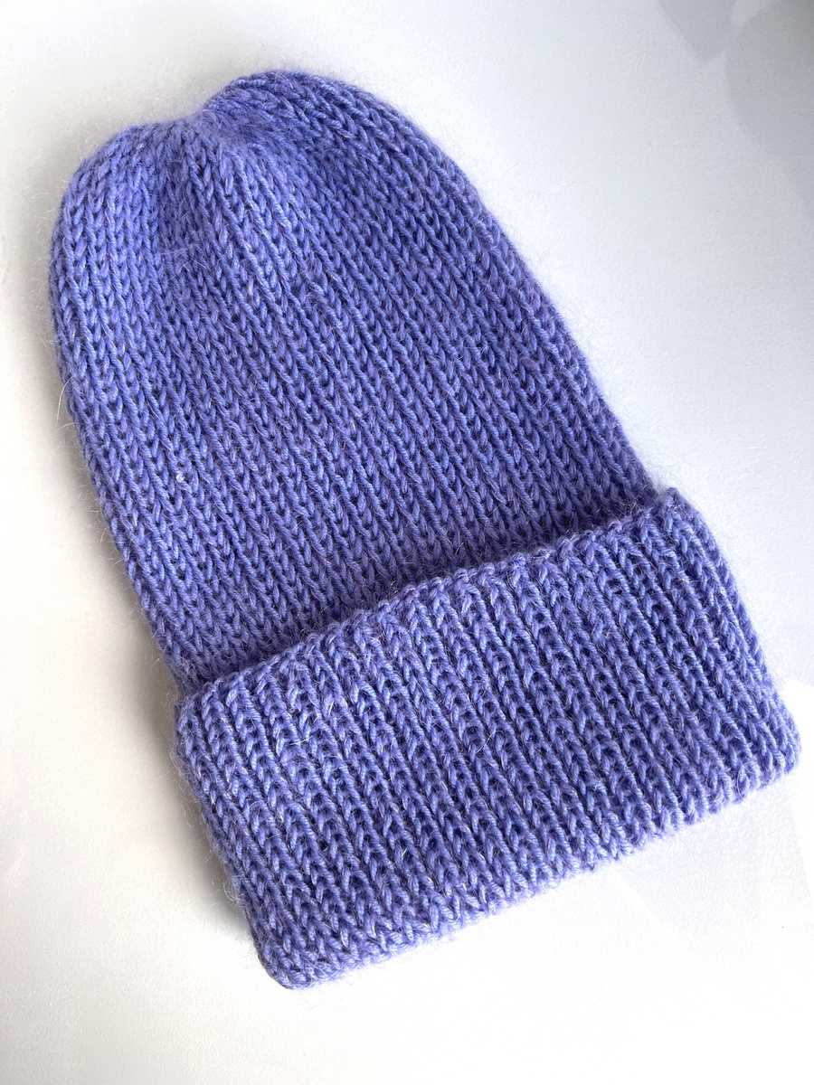 Ręcznie robiona czapka beanie AUREA 100% Baby Merino plus moher i jedwab 25/11 Lawenda