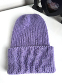 Ręcznie robiona czapka beanie AUREA 100% Baby Merino plus moher i jedwab 14/11 Fioletowy