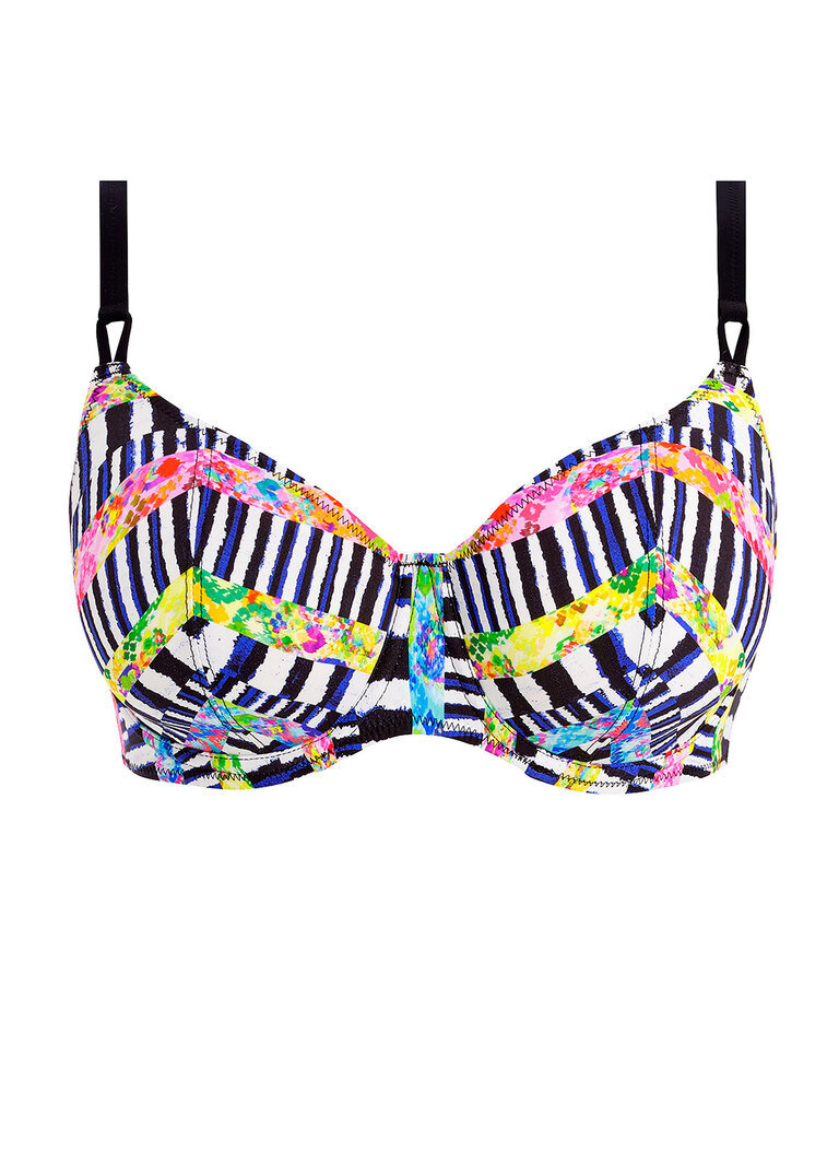 KOMPLET - Dwuczęściowy strój kąpielowy Freya Swim ELECTRO RAVE Multi AS204202MUI Uw Plunge Bikini Top + figi tanga AS204280MUI Tanga Bikini Brief (34HH+L)