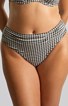 Figi kąpielowe Panache Swim GINGHAM SW1729 Midi Gathered Bikini Bottoms Black Gingham