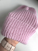 Ręcznie robiona czapka beanie AUREA 100% Baby Merino plus moher i jedwab 05/03 Jasny Róż