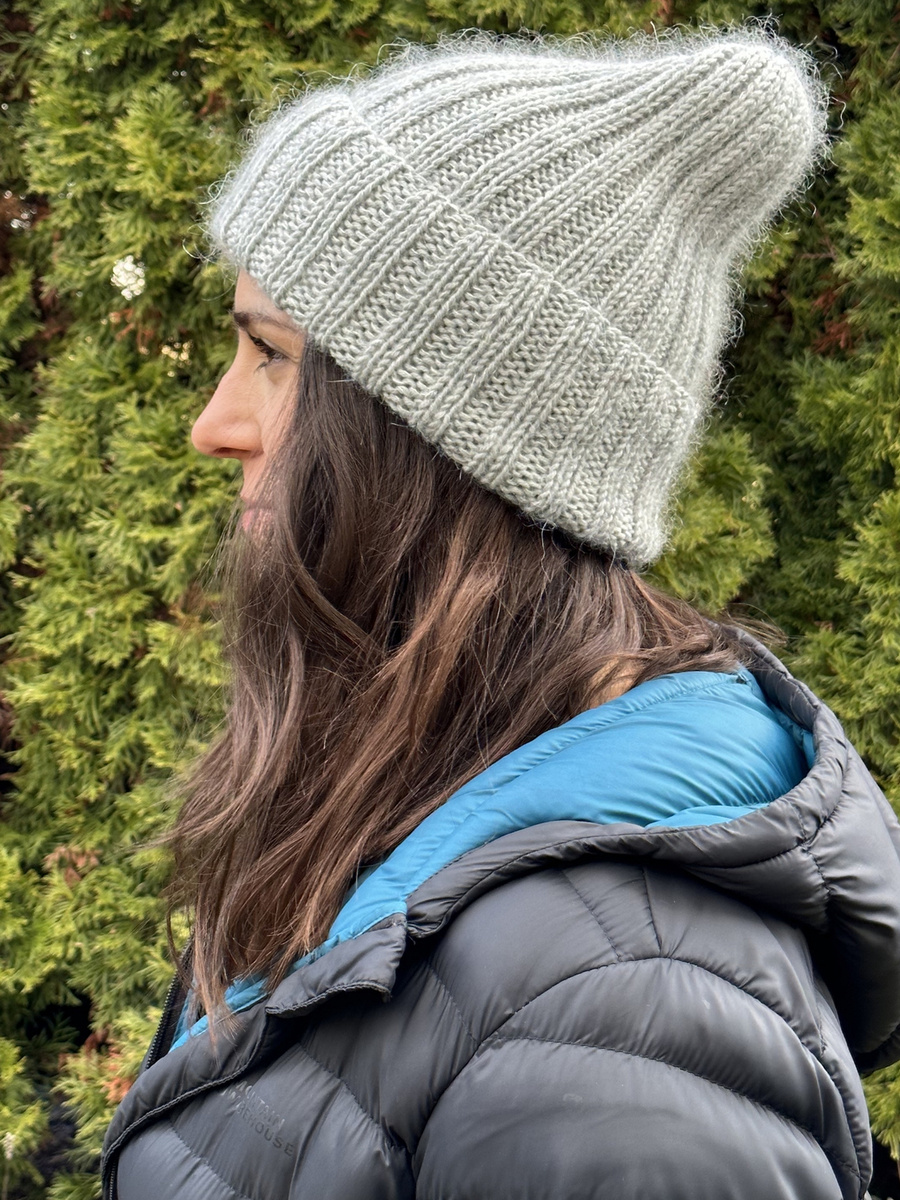 Ręcznie robiona czapka beanie MIRA 100% Merino plus moher i jedwab 05 Jasny Szary