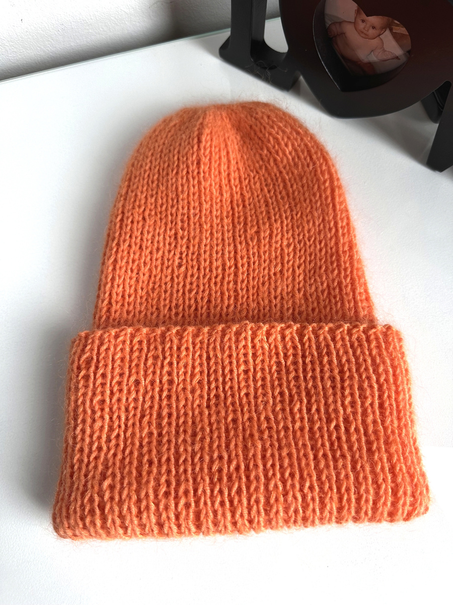 Ręcznie robiona czapka beanie AUREA 100% Baby Merino plus moher i jedwab 36/49 Pomarańczowy