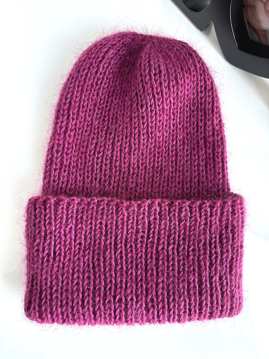 Ręcznie robiona czapka beanie AUREA 100% Baby Merino plus moher i jedwab 34/17 Wrzos