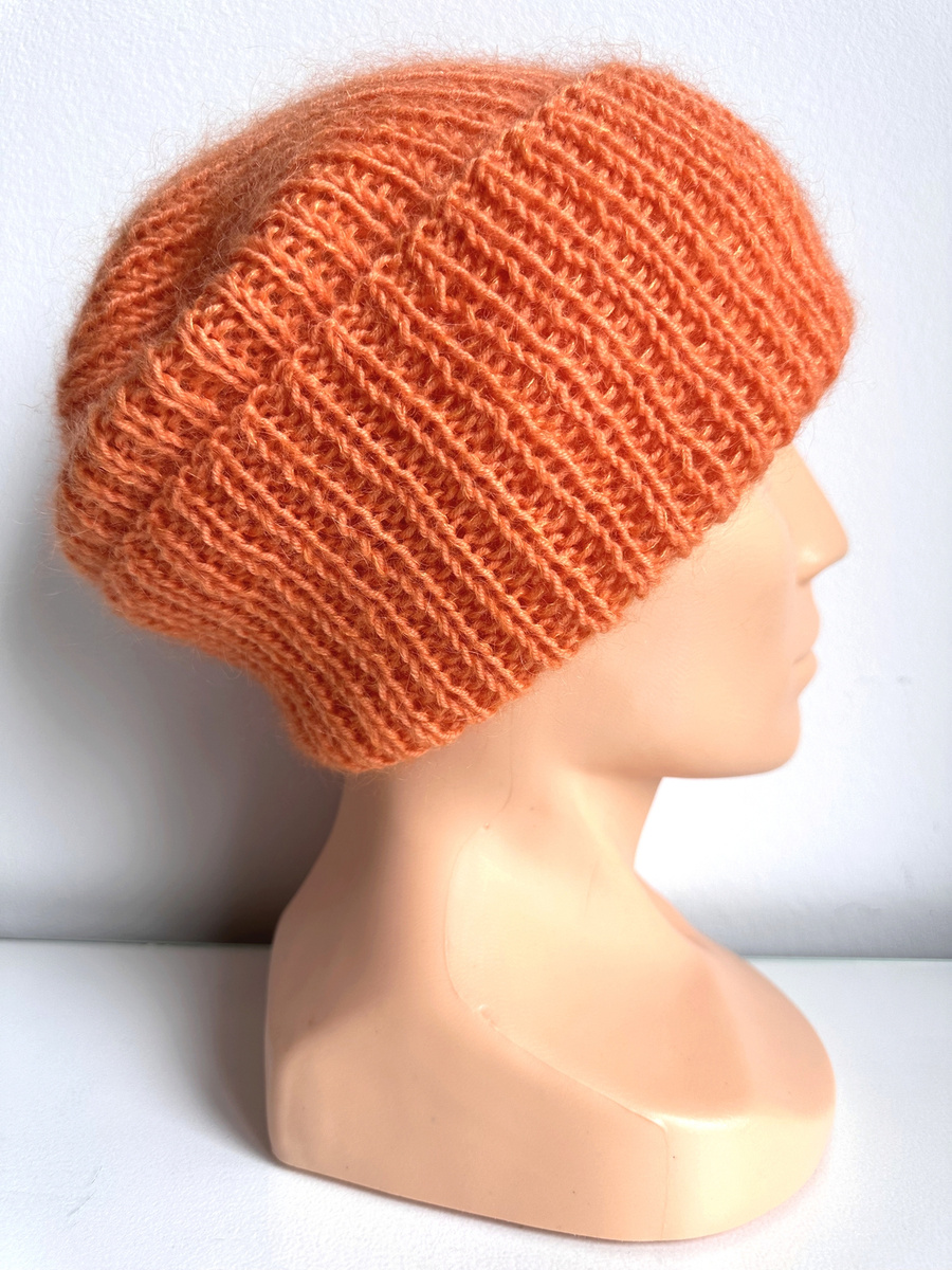 Ręcznie robiona czapka beanie AUREA 100% Baby Merino plus moher i jedwab 36/49 Pomarańczowy