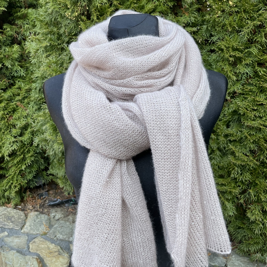 Delikatny i zwiewny szal moher z merynosem Jasny Róż Pudrowy 60 x 210 cm