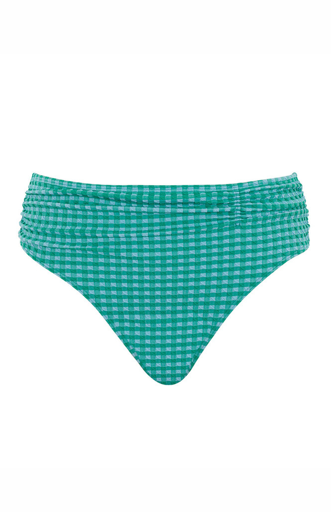 Figi kąpielowe Panache Swim GINGHAM SW1729 Midi Gathered Bikini Bottoms Green Gingham