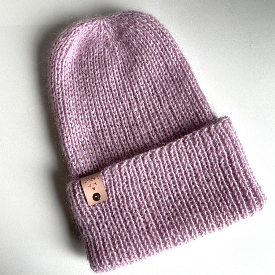Ręcznie robiona czapka beanie AUREA 100% Baby Merino plus moher i jedwab 26/03 Jasny Stary Róż