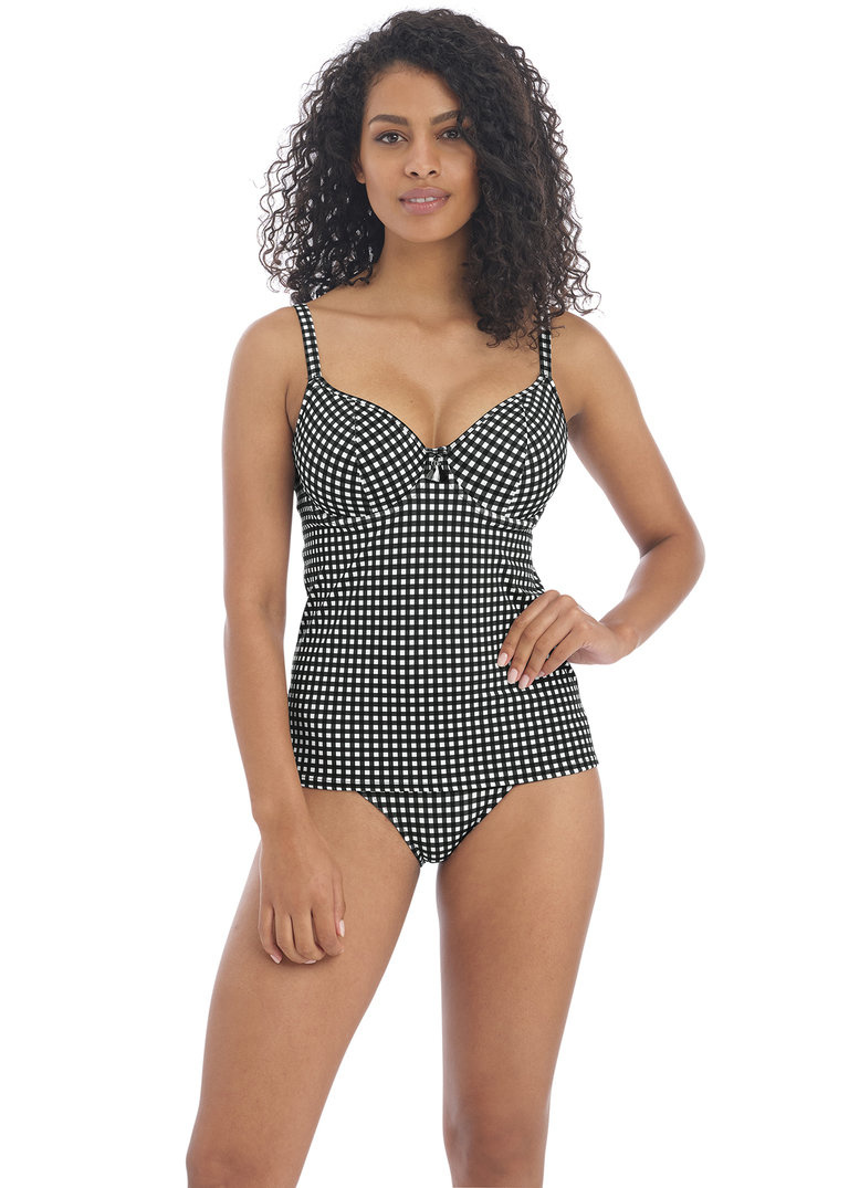 KOMPLET - Strój kąpielowy z koszulką tankini Freya Swim CHECK IN AS201956MOM Uw Plunge Tankini Top Monochrome (30F) + wybrane majtki