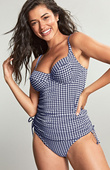 Tankini balkonowe Panache Swim GINGHAM SW1741 Renee Balcony Tankini Top Navy Gingham