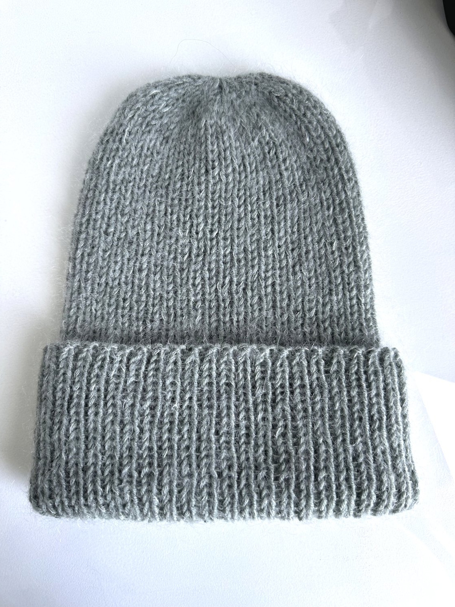 Ręcznie robiona czapka beanie AUREA 100% Baby Merino plus moher i jedwab 50/34 Zielona Szałwia