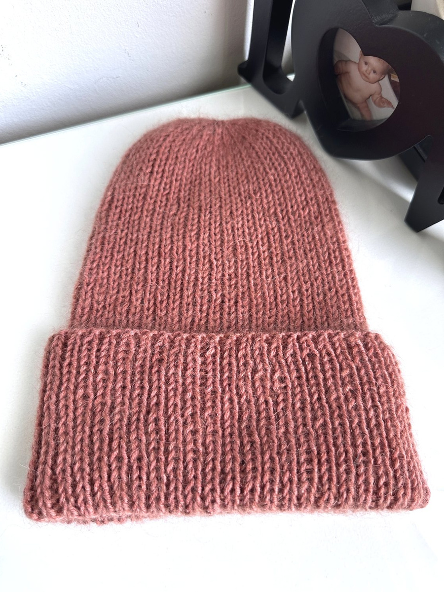 Ręcznie robiona czapka beanie AUREA 100% Baby Merino plus moher i jedwab 48/33 Blush