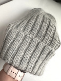 Ręcznie robiona czapka beanie MIRA 100% Merino plus moher i jedwab 05 Jasny Szary