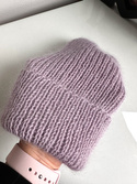 Ręcznie robiona czapka beanie AUREA 100% Baby Merino plus moher i jedwab 60/55 Lawendowy Szron