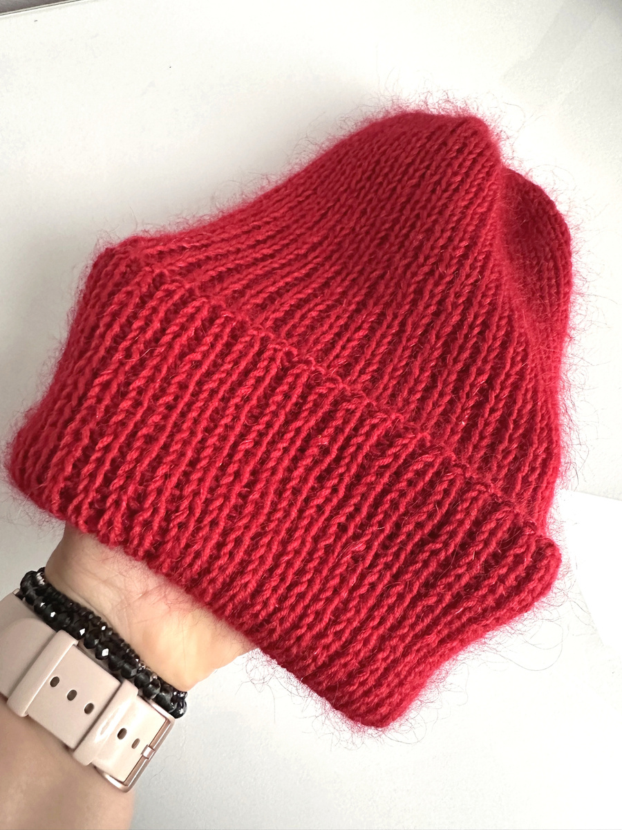 Ręcznie robiona czapka beanie AUREA 100% Baby Merino plus moher i jedwab 16/14 Czerwony