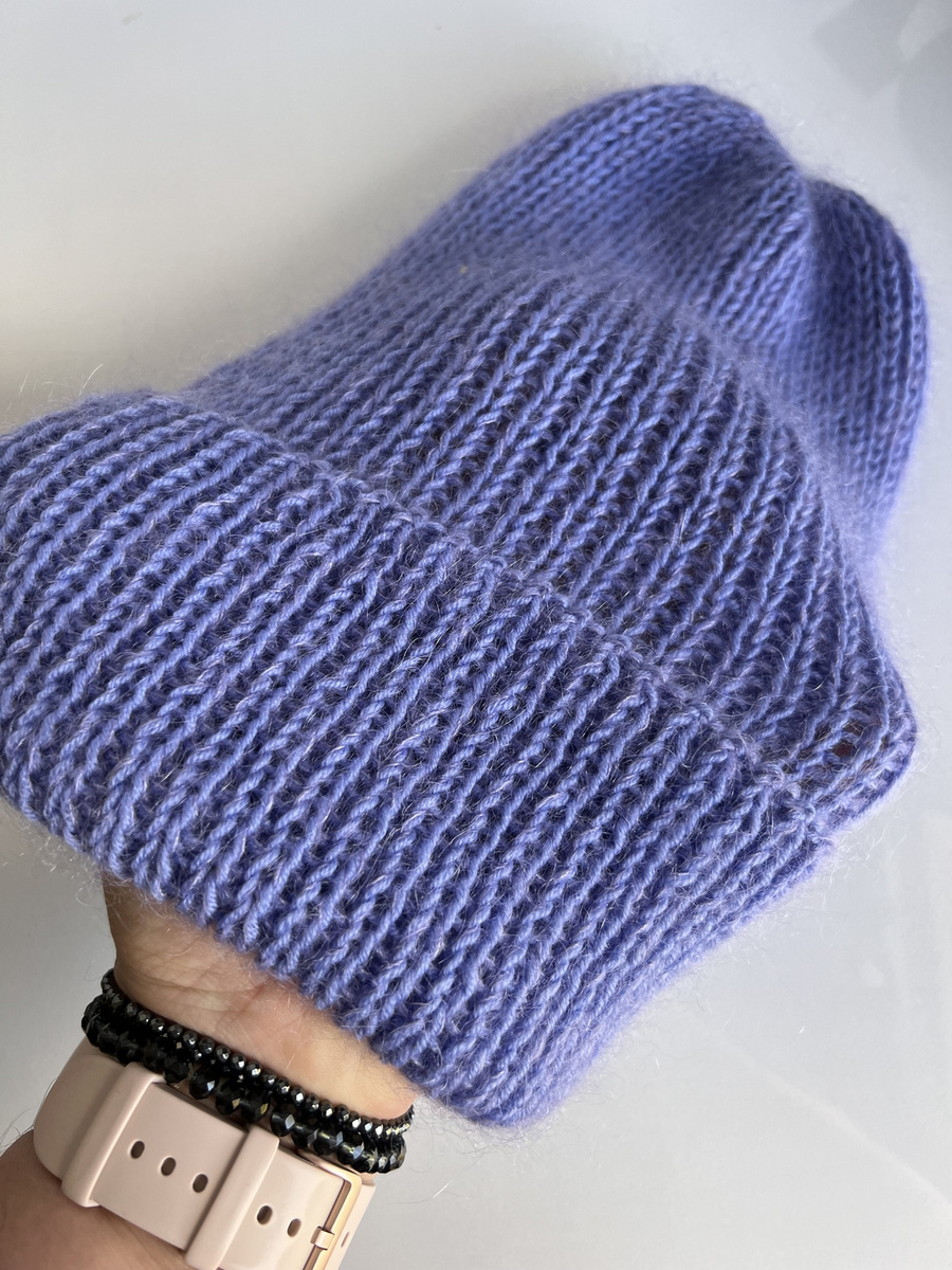 Ręcznie robiona czapka beanie AUREA 100% Baby Merino plus moher i jedwab 25/11 Lawenda