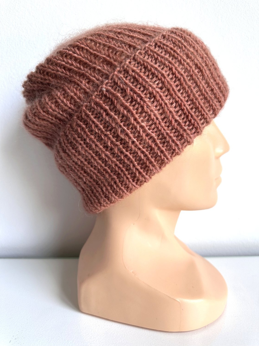 Ręcznie robiona czapka beanie AUREA 100% Baby Merino plus moher i jedwab 48/33 Blush