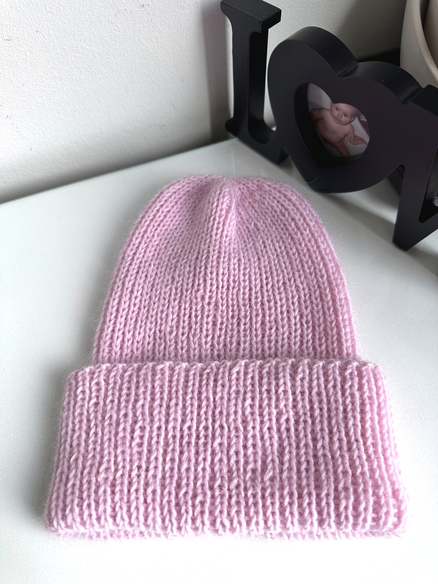 Ręcznie robiona czapka beanie AUREA 100% Baby Merino plus moher i jedwab 05/03 Jasny Róż
