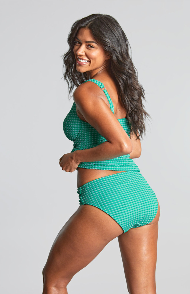 Figi kąpielowe Panache Swim GINGHAM SW1729 Midi Gathered Bikini Bottoms Green Gingham