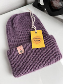 Ręcznie robiona czapka beanie AUREA 100% Baby Merino plus moher i jedwab 40/05 Ametyst