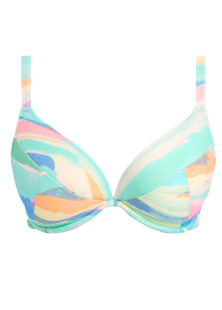 KOMPLET - Biustonosz kąpielowy Freya Swim SUMMER REEF AS204827AQA Uw Plunge Bikini Top Aqua (32FF) + majtki wiązane