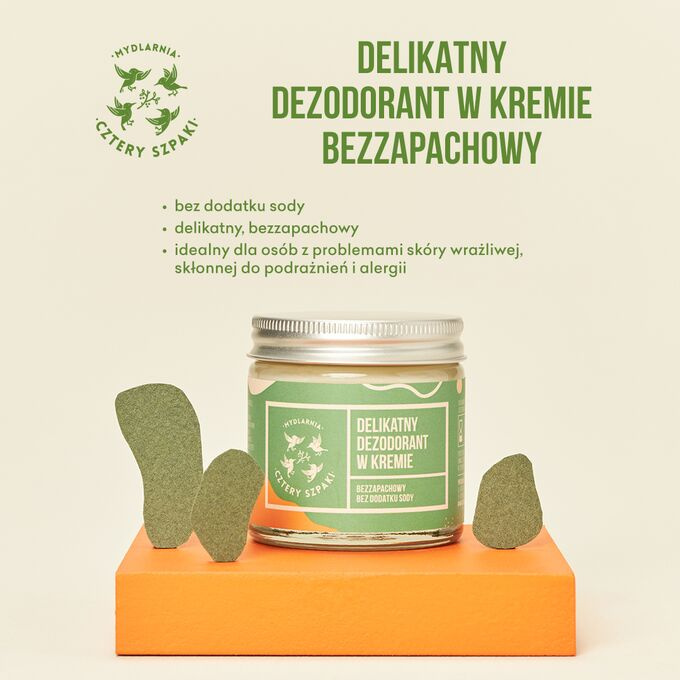 DELIKATNY DEZODORANT W KREMIE bezzapachowy Mydlarnia Cztery Szpaki