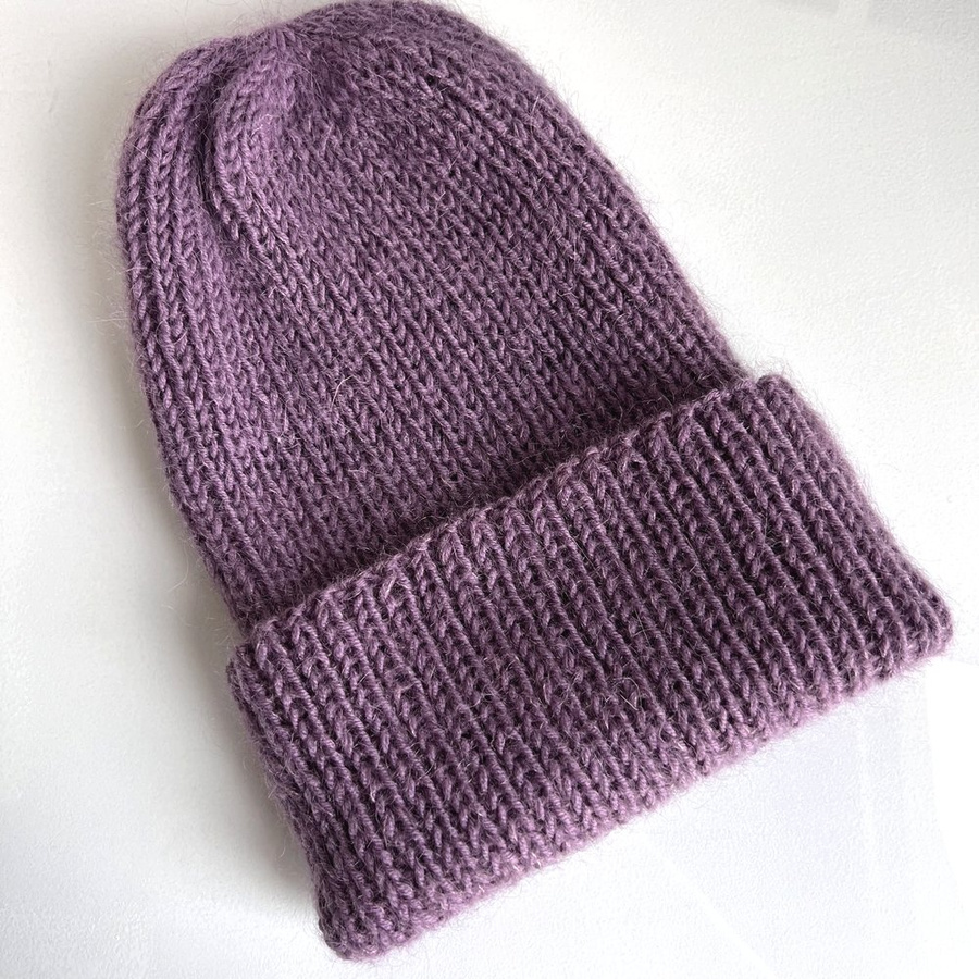 Ręcznie robiona czapka beanie AUREA 100% Baby Merino plus moher i jedwab 40/05 Ametyst