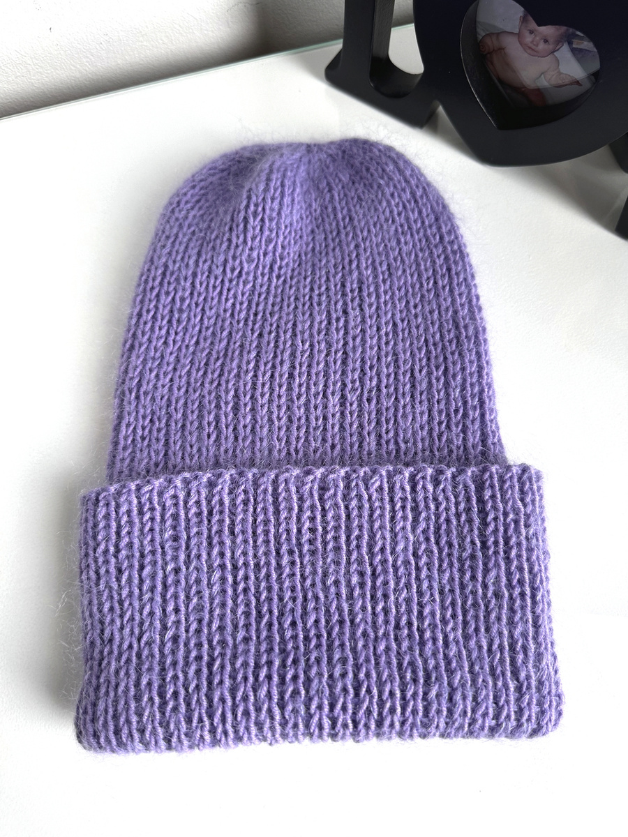 Ręcznie robiona czapka beanie AUREA 100% Baby Merino plus moher i jedwab 14/11 Fioletowy
