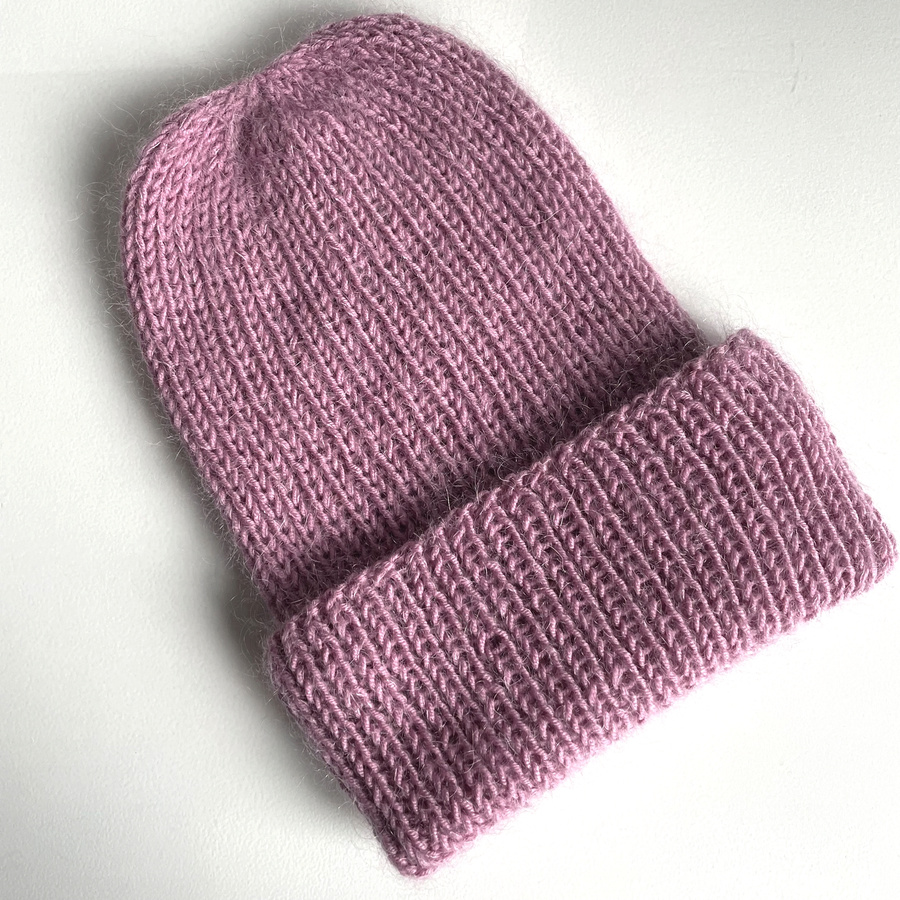 Ręcznie robiona czapka beanie AUREA 100% Baby Merino plus moher i jedwab 27/04 Stary Róż