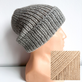 Czapka wywijana zrobiona ręcznie na drutach KIARA 100% Alpaka 302 camel